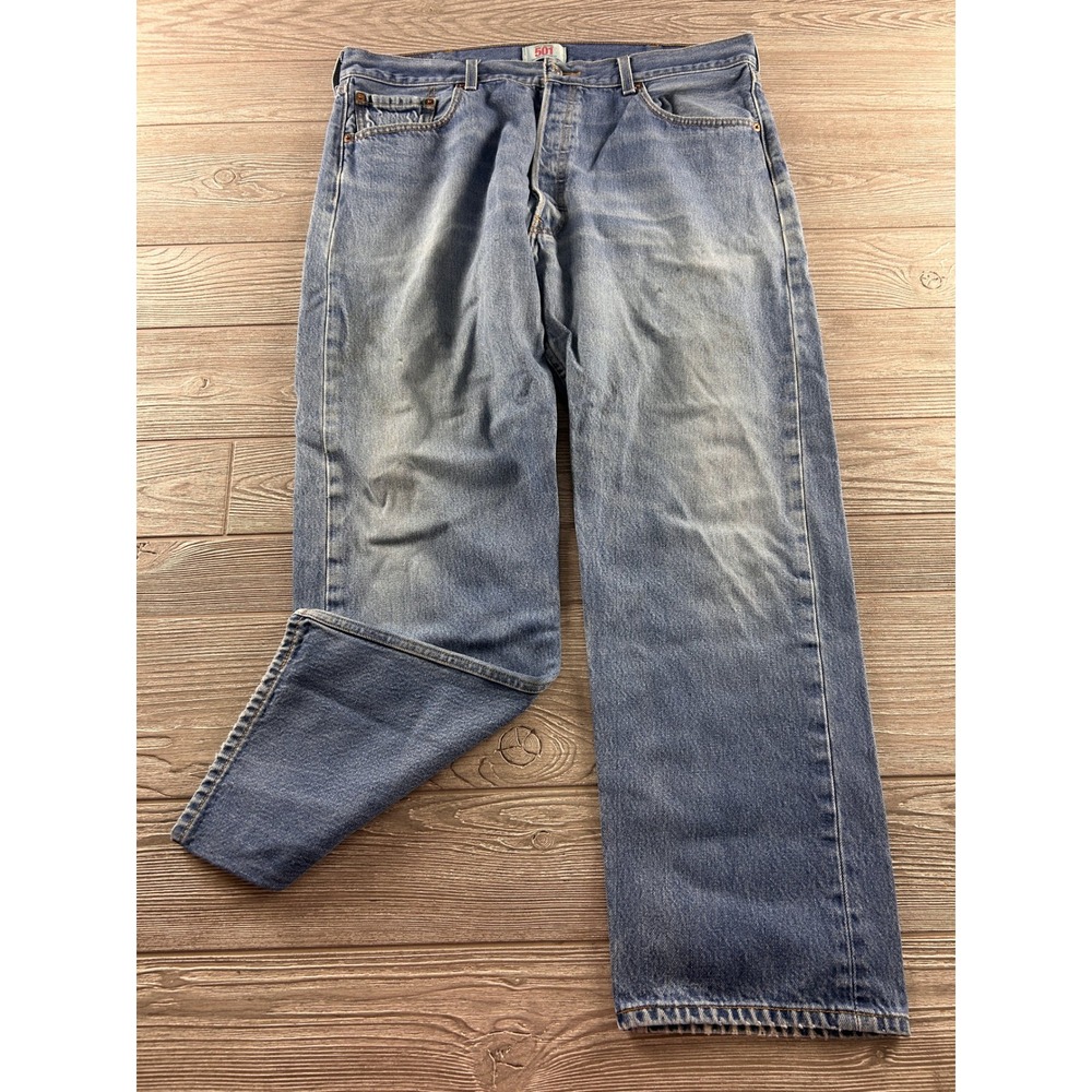 Levis 501 Original Fit Jeans Mens 44x30 Blue Denim Straight Leg Button Fly VTG